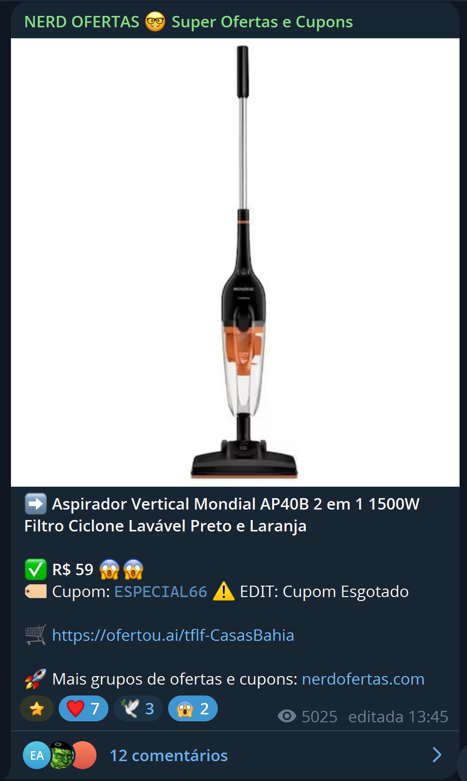 Aspirador Vertical Mondial AP40B 2 em 1 por R$ 59