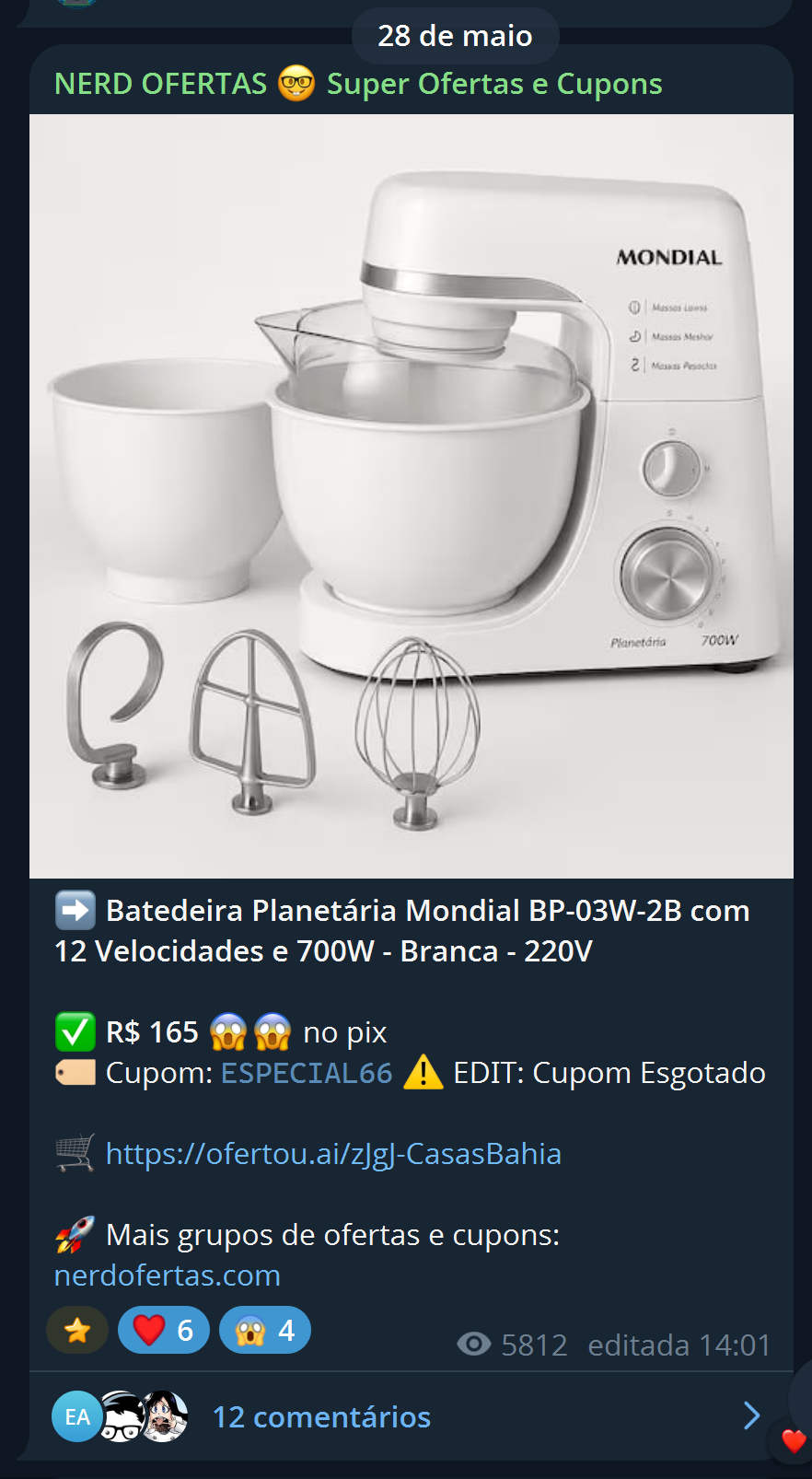 Batedeira Planetária Mondial BP-03W-2B por R$ 165