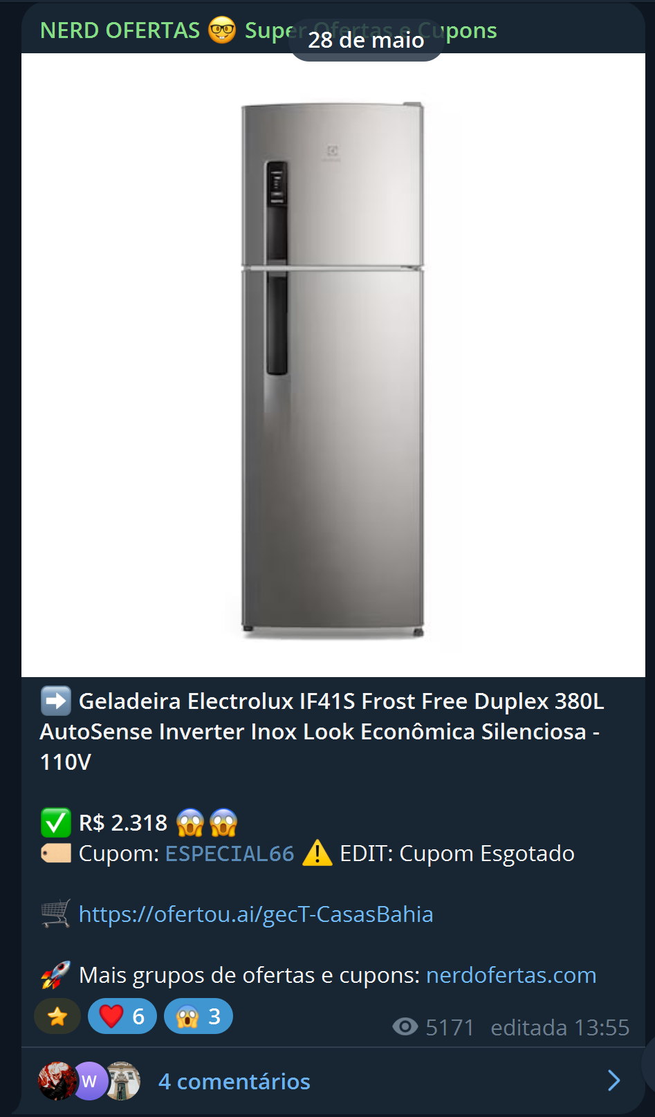 Geladeira Electrolux IF41S Frost Free Duplex 380L Inverter por R$ 2.318