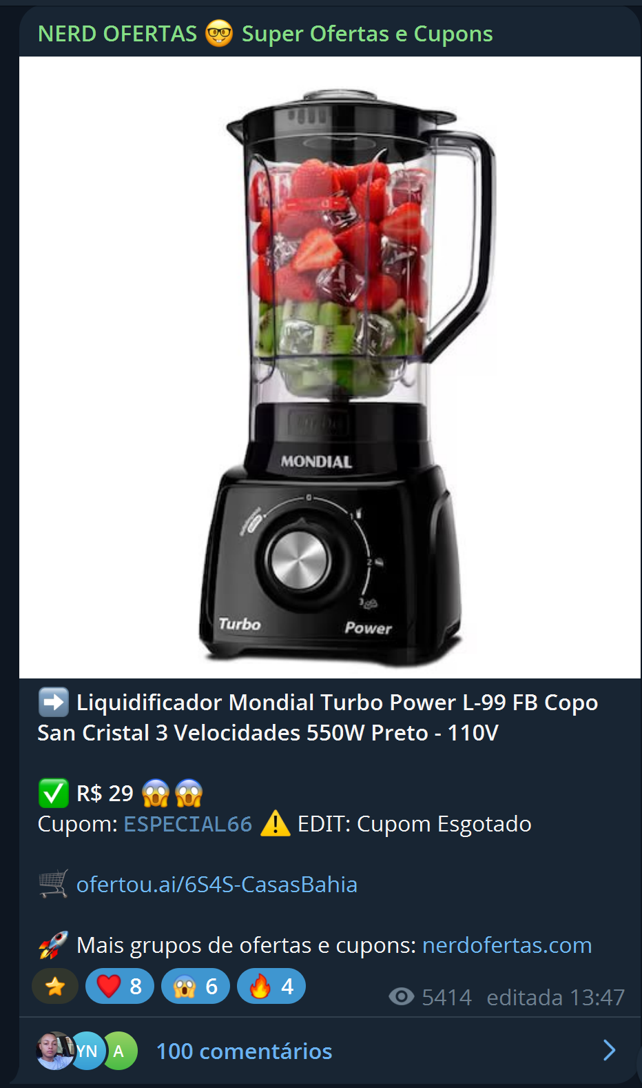 Liquidificador Mondial Turbo Power L-99 por R$ 29,90