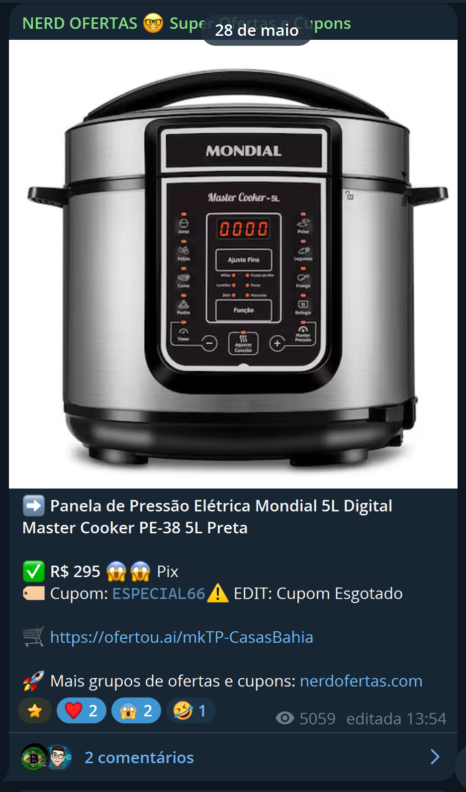 Panela de Pressão Elétrica Mondial Master Cooker PE-38 5L por R$ 295