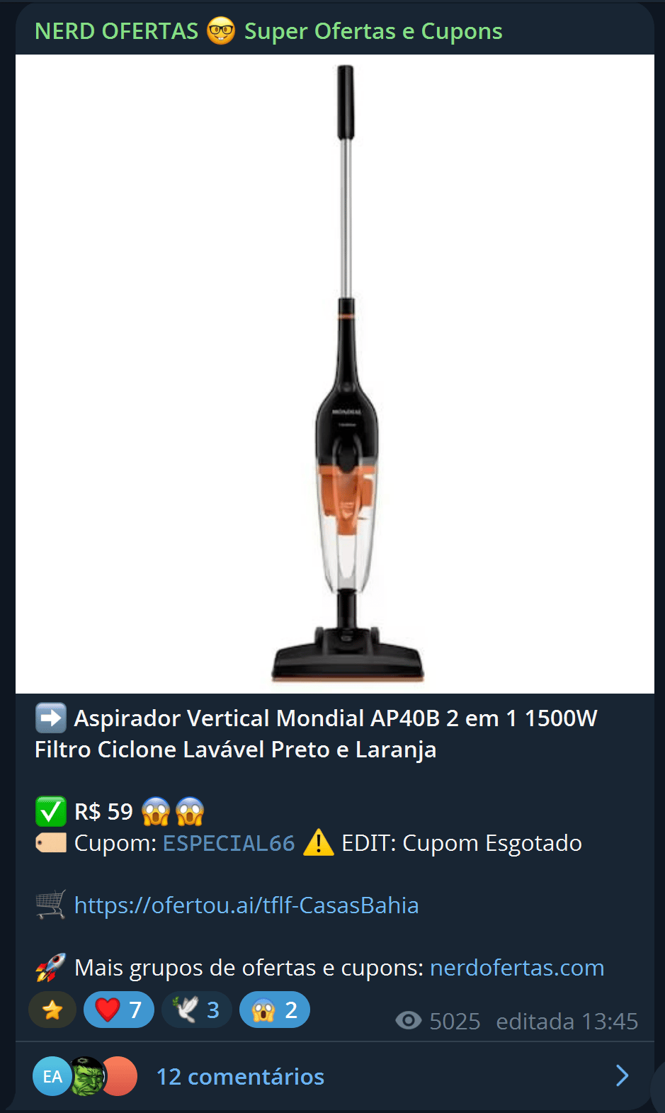 Aspirador Vertical Mondial AP40B 2 em 1 por R$ 59
