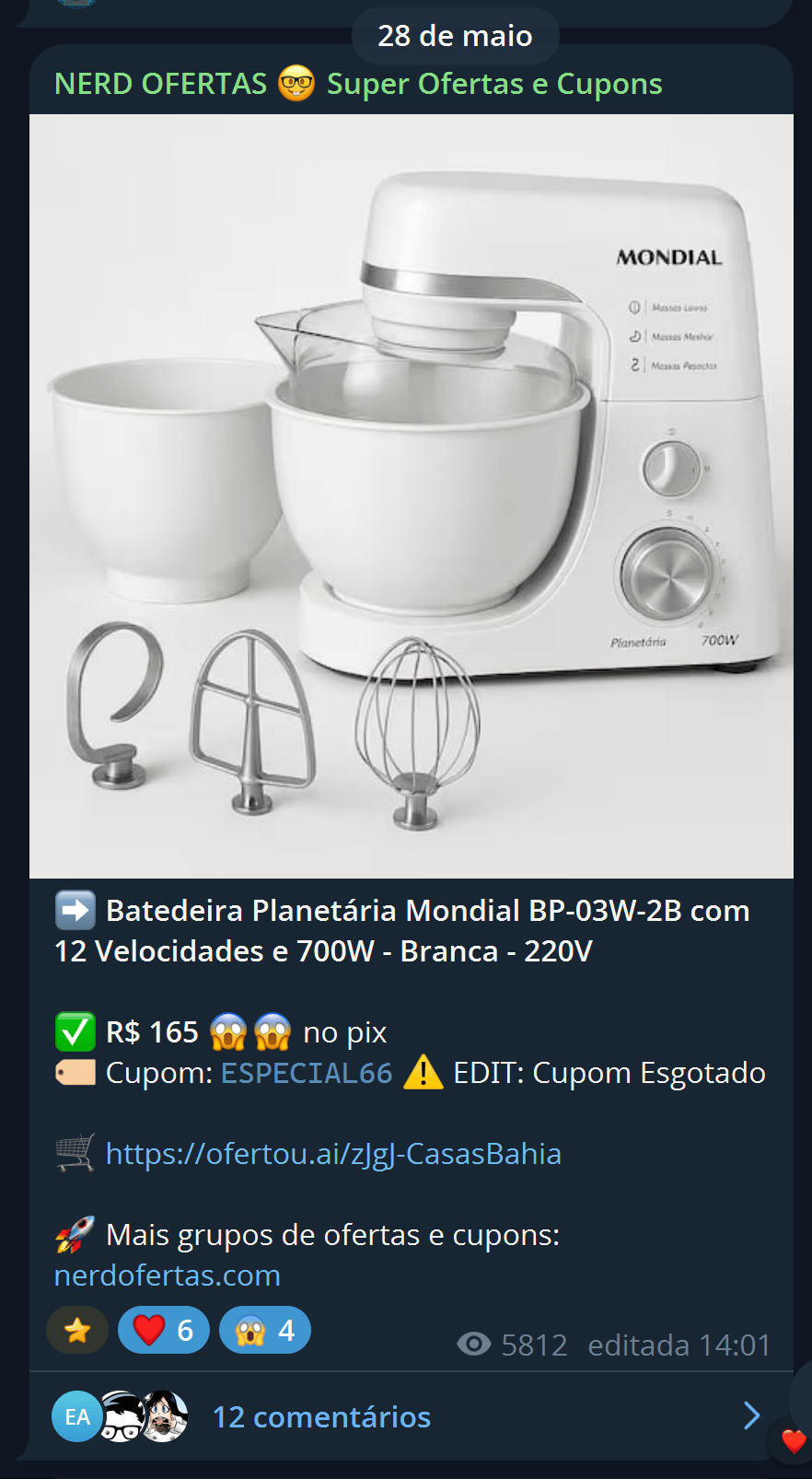 Batedeira Planetária Mondial BP-03W-2B por R$ 165