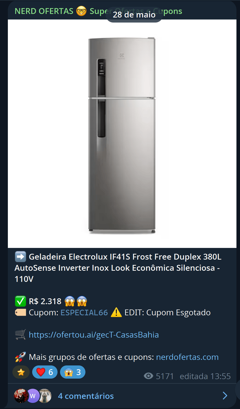 Geladeira Electrolux IF41S Frost Free Duplex 380L Inverter por R$ 2.318