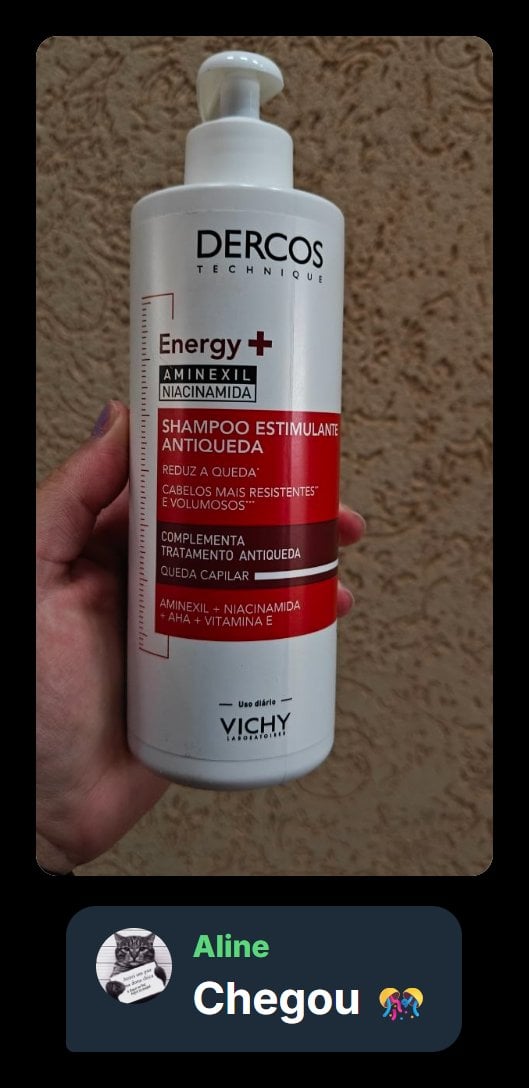Frasco de Dercos que chegou para uma inscrita do grupo