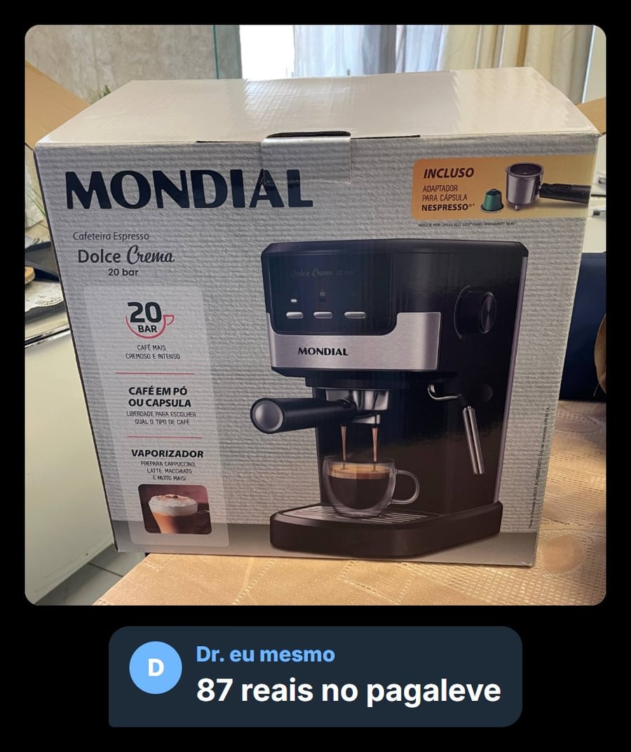 Cafeteira comprada com o cupom PagaLeve por R$ 87