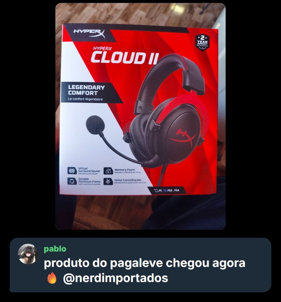 Headset que chegou para um inscrito do grupo comprado com o cupom PagaLeve