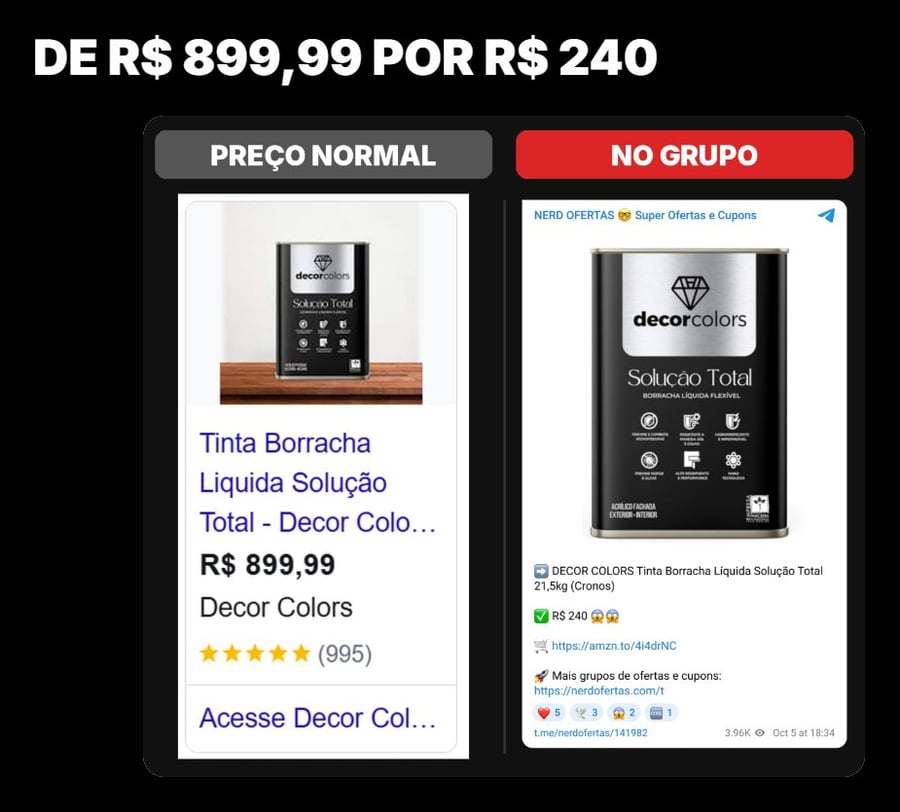 Tinta Decor Colors por R$ 899,99 no Google Shopping e por R$ 240 no grupo